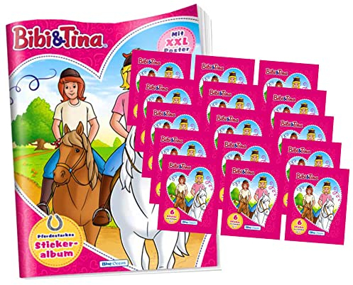 Blue Ocean Bibi und Tina Sticker Pferdesticker (2023) - 1 Album + 15 Tüten Sammelsticker Bundle + 10 Originale STRONCARD Hüllen