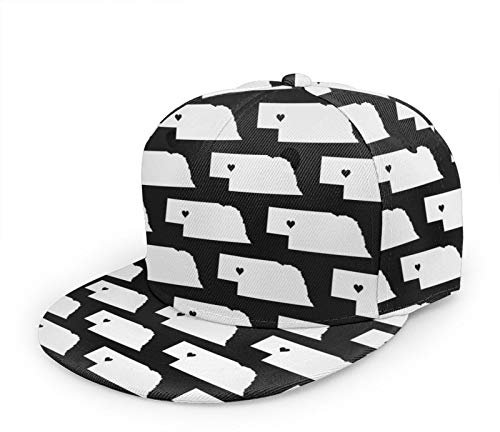 Oaieltj Unisex Baseball Cap Damen Herren Verstellbare Snapback Flache Bill Brim Baseball Cap, Coole Hip Hop Hat, Landkarte Love in Nebraska, One size