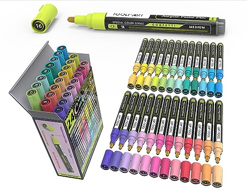 Lot de 24 marqueurs de peinture acrylique 3 mm Pointe moyenne Peinture sur roche Verre, Tasse, Bois, Métal, Toile, Poterie, Plastique, Projets de bricolage, Illustration. Non toxique, à base d'eau,