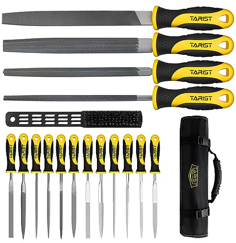 TARIST Feilenset Metall 17tlg mit Werkzeugtasche, inkl 12 Nadelfeilen, 4 Metallfeilen, 1 Stahlbürste–für universelle Schrupp und Schlichtarbeiten geeignet