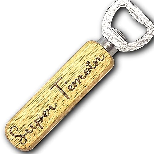 Décapsuleur en Bois personnalisable | Cadeau personnalisé| Gravure Laser | pour Maison Cuisine Bar Cadeau Anniversaire, (Super Témoin)