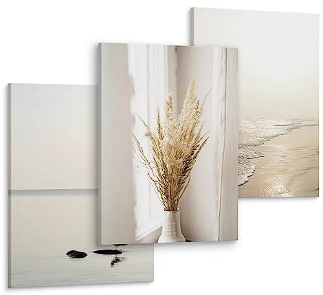 Muralo - Wandbilder Set - Leinwand Bilder Set Aufhängefertig - das Leinwandbilder Set - Bilder für Wohnzimmer Schlafzimmer - Moderne Wanddeko Boho Set - Bilder in Boho - Meer 3 Bilder 30 x 40 cm