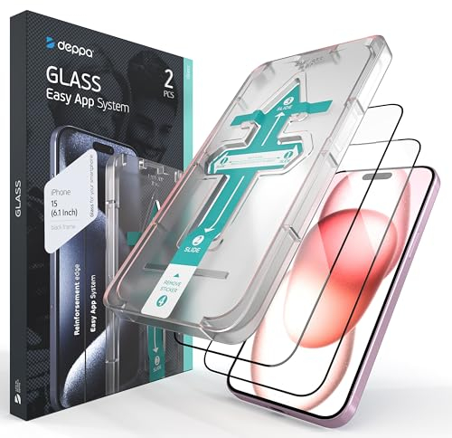Deppa |2 Stück| für iPhone 16/iPhone 15 (6.1') Schutzfolie mit Schablone | 9H Stoßfest | Vollständige Abdeckung | Blasenfreie, einfache Installation| Ultra-Klar
