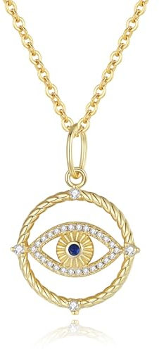 GAVU Nazar Auge Kette für Damen 925 Sterling Silber,Böse Blick Halskette mit Zirkonia,Evil Eye Anhänger Halskette für Frauen Mädchen 14K Gold
