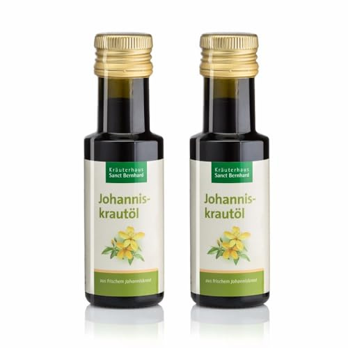 Sanct Bernhard Johanniskrautöl (2x 100ml) | Aus frischem Johanniskraut hochdosiert in Olivenöl | Massageöl | Parfümfrei | Für trockene, empfindliche & zarte Haut – Traditionelles Pflegeöl