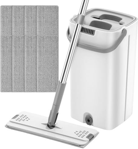 Aboiledy Lazy Flat Floor - Juego de fregonas y Cubos, de Limpieza de Suelos con Almohadillas de Microfibra Lavables para Madera