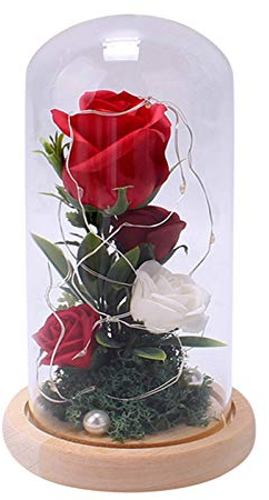 Blandoom🌹 Forever Flower Rose In Glass Dome Beauty Rose In Glass Dome With Led Fairy Lights Colorful Gold Roses Artificial Flowers Rose Gold Glasses Artificial Roses Present Ideas Unique Birthday