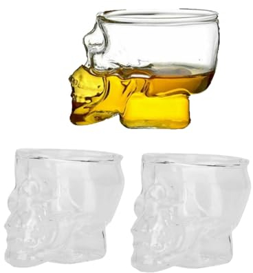 Bicchieri da Shot con Teschio da 3 Pezzi, 75 Ml Bicchiere da Vino con Teschio Divertente Bicchiere da Vino con Teschio di Cristallo Bicchiere da Vino con Teschio Bicchieri da Whisky Bicchieri Vecchio