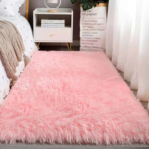 Tappeto Salotto Moderno Peloso, Mateju Morbido Tappeto Pelo Lungo Lavabili Antiscivolo per Camera dei Bambini, Salotto (100x200cm,Rosa 2)