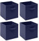 Homullel Foldable Storage Cube Boxes Set of 4, Storage Unit Box with Handle/Eyelet, Collapsible Storage Bins Organiser for Shelf Closet Organization (With Handle, Dark Blue)