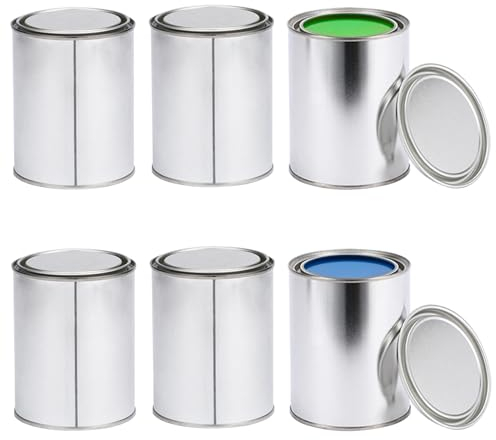 JINGHANGER 6 Pièce Boîtes de peinture vides avec couvercle en métal 1000ml Metal Paint Cans Petites boîtes de peinture polyvalentes pour Projets de bricolage