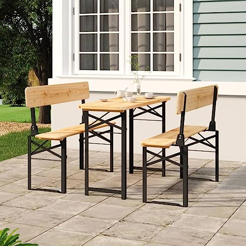 HETFTJN 3-TLG. Biertisch-Set, Balkon Sessel Gartensessel Essgruppe Gartenset Tisch Und Stühle Geeignet für Balkon Außen Garten Wenig Platz Klappbar Massivholz Tanne