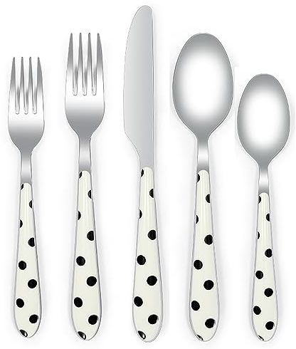 MMRTDJDR Set di argenteria Pois Colore Manico Posate in Acciaio Inossidabile, antiruggine, lucidato a Specchio, Utensili Ottimo per riunioni di Famiglia, Piccola Impresa (Type2 50 pz per 10)