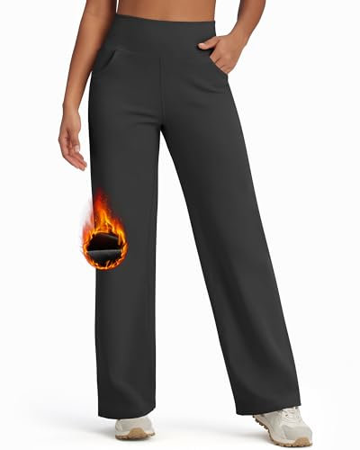 G4Free Thermohose Damen Winter Gefüttert Hohe Taille Thermo Bootcut Yogahose mit Taschen Weites Bein Freizeithose Herbst Jogginghose Petite/Regular/Tall für Lässig Trainieren