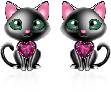 Katze Ohrringe Silber 925 Schwarze - Qings Katze Damen Sterling Silber Schwarze Katze Ohrstecker Niedliche Tier Ohrringe Stecker Geschenk für Katzenliebhaber Mädchen Tochter Enkelin Kinder Ohrschmuck