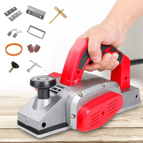 Elektrischer Hobelmaschine Elektrohobel 1600 Watt,Hobelbreite 82 mm, Spantiefe bis 2mm, Sicherheitsschalter, Einschaltsperre, Elektrohobel Handhobel Elektrisch (A)