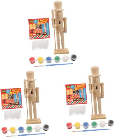 TEHAUX 3 Ensembles Dessin D'homme Marionnette Figurines De Casse-noisette à Peindre Jouets De Peinture Casse-noisette Ornement Soldat Casse-noisette Fête De Noël En Bois