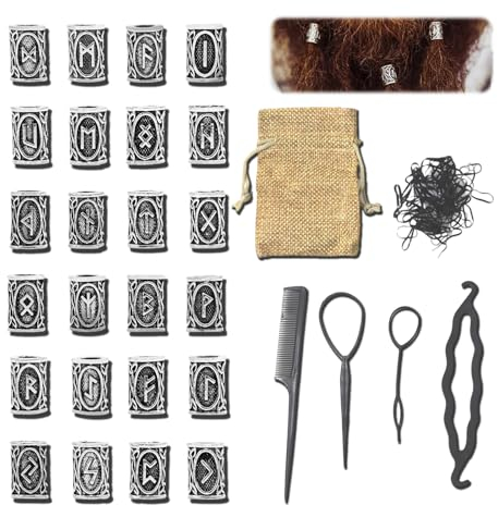 Wikinger Bart Perlen Schmuck Set, 429 Stücke Braids Schmuck Zubehör, Haarschmuck Ringe, Mittelalter Schmuck