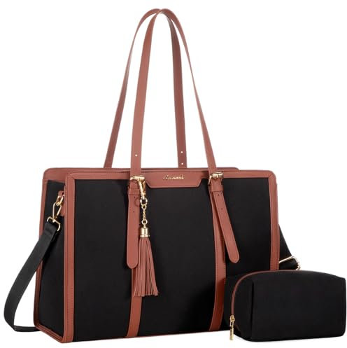 LOVEVOOK Tote Bag Damen Groß Laptop Handtasche 15,6 Zoll Umhängetasche Canvas Shoulder Crossbody Shopper Tasche Elegante Arbeitstasche Aktentasche Lehrertasche Schultertasche für Büro Work Reise