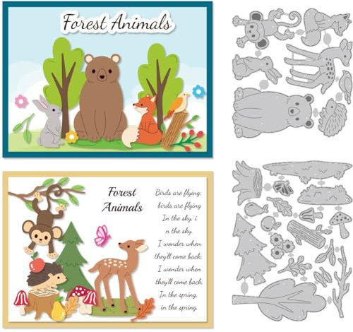 DELORIGIN Stanzformen Mit Waldtieren Zum Ausschneiden von Karten Stanzschablonen Vorlagen Bär Hirsch Prägeschablonen Rahmen Stanzschablonen Neuheiten Zum Prägen Scrapbooking Basteln Weihnachtsfest
