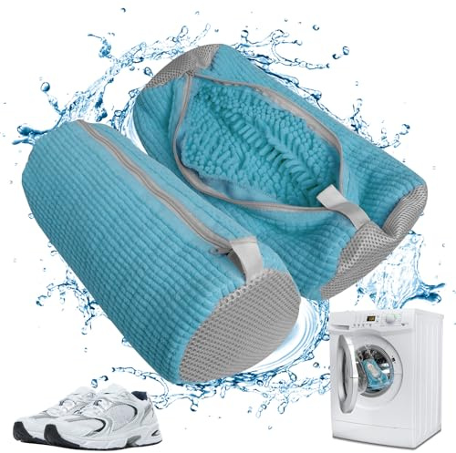 2 Pièces Sacs à Linge pour Chaussures Réutilisables, Sac de Lavage Machine à Laver pour Chaussures Portable avec Fermeture Éclair, Filet Linge Machine à Laver Chaussures Protéger Chaussures - Bleu