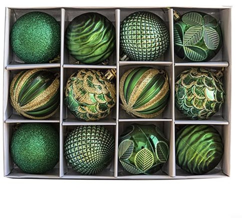 12 x dekorative Weihnachtskugeln, Glitzerkugeln, Weihnachtsbaumkugeln, Mini-Weihnachtskugeln zum Aufhängen (grün)