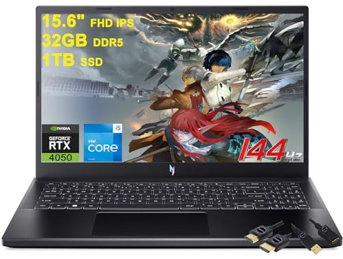 acer Nitro V 15 Gaming Laptop | 15.6 FHD IPS 144Hz | Intel 8-core i5-13420H | 32GB DDR5 1TB SSD | GeForce RTX 4050 | Backlit USB-C Win11 w/DLCA Accessory