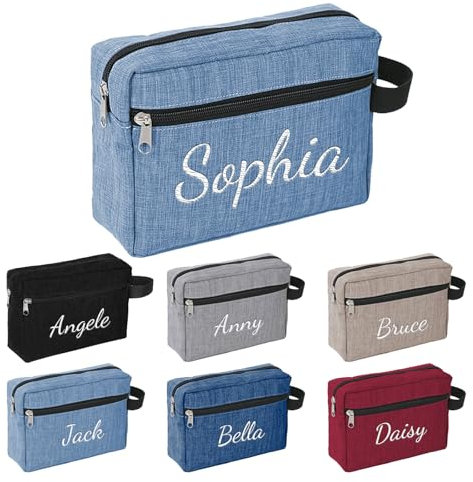 Personalisierte Kulturbeutel Herren mit Gestickt Namen, Reise Kulturtasche Herren Reisezubehör Waschtasche zum Aufhängen, Kosmetiktasche Herren Toiletttasche Männer Klein Waschbeutel (Blau)