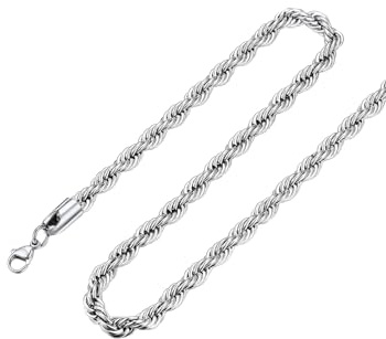 FOCALOOK Collar Hombre Mujer 3/6mm Cadena Trenzada Acero Inoxidable 316L Cuerda Malla 45-75CM con Cierre Metálico Joyería Básica Cuello