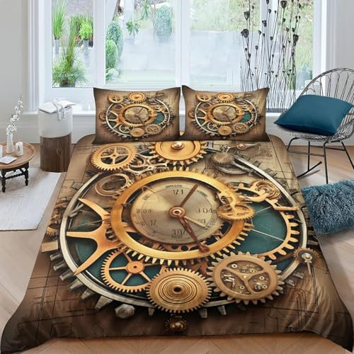 Retro-Uhr Weiches Bettwäscheset Aus Mikrofaser Mit 3D Gedrucktem 260X230 cm Bettbezug 2 Kissenbezügen Und 1 Weich Reißverschluss Quilt Bezug Für Kinder Jugendliche Und Erwachsene -84483731481831