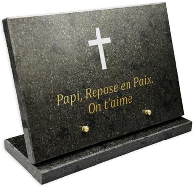 OCAP-FUNERAIRE.COM - Placa funeraria rectangular de granito genuino de 2 cm, personalizable con pictograma y texto, 30 x 20 cm