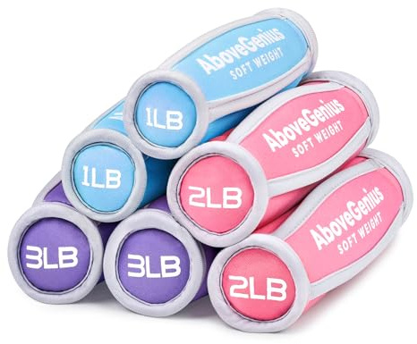 AboveGenius Handgewichte für Damen und Herren, weiche Kurzhanteln, Set mit 6 Stück (0,5 kg, 0,9 kg, 1,4 kg pro Packung, für Hantelgewichte mit Handschlaufe, rosa Gewichte für Workout, Laufen, Pilates
