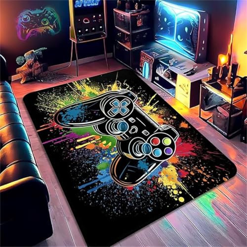 DLAYLQZG Kids Gamepad Gaming Rug Non-Slip with Vibrant 3D Cool Game Controller Design for Boys Game Room Bedroom Playroom Decor Easy Clean Gamer Gift (Black,50x80 cm)