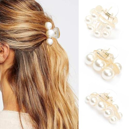 Zoestar Pinzas de pelo con perlas de champán, pinzas pequeñas para el pelo, accesorios elegantes para mujeres y niñas (3 piezas)