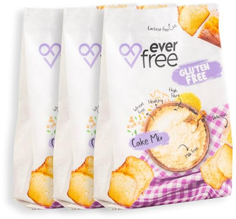 EverFree Gluten-Free Cake Mix - Vegan, Dairy-Free, Egg-Free & High Fibre - Made in London - 350g - Pack of 3