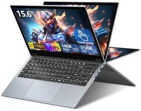 Ordenador Portátil 2 en 1, PC Portátil R3 3200U CPU, Win 11 Portatil 16 GB RAM 512 GB SSD, 15,6 Pulgadas Laptop Pantalla Táctil Giro de 360°, Radeon Graphics GPU, RJ45+TipoC+USB 3.0+Mini-HDMI+Webcam