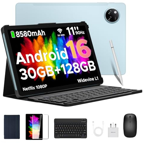 DOOGEE Tab A9 Pro+ Android 16 Tablet mit Tastatur 30GB RAM + 128GB ROM(2TB TF) Widevine L1 Gaming Tablets, 8580mAh, Unisoc T7200 Octa Core, 13MP+5MP, Tablet 11 Zoll mit Maus, Stift, Hülle, Schutzfolie