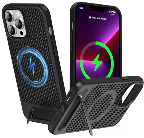 ZHOGTNEG for Magnetic Heat Dissipatio case for iPhone 13 Pro Max, for MagSafe, Cooling Drop Protection, Adjustable Kickstand case, Ice Armour Cool Matte Material - Black