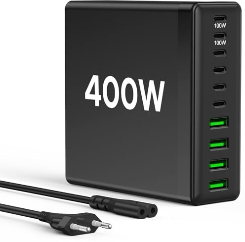 400W 10 Ports USB C Ladegerät Mehrfach, GaN V 400W USB Ladegerät Mehrfach, 10-Port Schnellladegerät Kompatibel mit iPad, iPhone, Sumsung, Laptop, MacBook etc