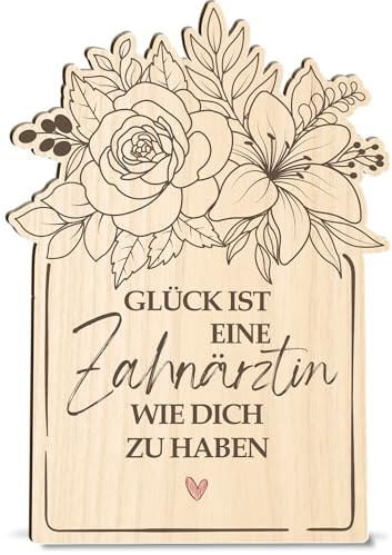 Zahnarzt Geschenke Karte Glück ist Zahnärztin Holzkarte - Geburtstagskarte mit Umschlag - originelle Karte für Glück, kleines Präsent für Team und Freunde, Grußkarte Kollegen, Grußkarte fürs