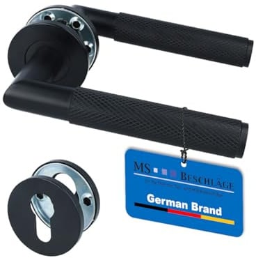 MS Beschläge Rosettengarnitur Schwarz Edelstahl – Türdrücker Set für BB, PZ oder WC Türen – moderner Türgriff für Innentüren – Türbeschlag mit Montageset - Design Türklinke (Profilzylinder)