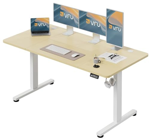 VFU Höhenverstellbarer Schreibtisch mit Speichertasten, 160 x 80 cm | Schreibtisch elektrisch mit Haken, 73–118 cm stufenlos verstellbar, Einfache Montage Stehpult, Computertisch für Homeoffice