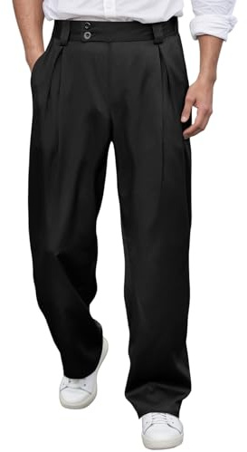 Pantalon de costume pour homme avec jambes larges et plis à la taille – Pantalon élégant en tissu coupe ample | Pantalon d'affaires moderne pour des réunions d'affaires décontractées ou des loisirs
