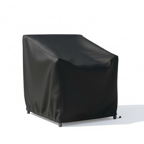 Mucola Schutzhülle Gartenstuhl Abdeckung Gartensessel 64x64x80 cm Schwarz | Mit Kordelzug am Saum für sicheren Halt, UV-Schutz, robustes PE-Gewebe, pflegeleicht abwischbar, faltbar und platzsparend