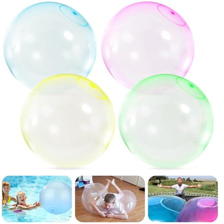 CHAOHAOKE 4 Stück Bubble Ball Aufblasbar, Wasserball Transparent Hüpfball Wiederverwendbar Outdoor Spielball