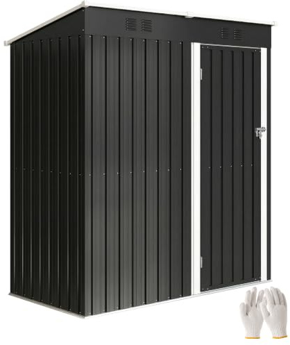 Outsunny Metall Gerätehaus 1,37 m² Abschließbar Pultdach 163x90x179 cm | Lüftung, Wetterfest, Gartenhaus, Outdoor Schuppen, Terrasse Hinterhof Garten, Inklusive Handschuhe