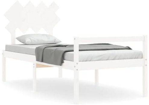 QJBSAVVA Seniorenbett Weiß 90x190 cm - Massivholz Kiefer Einzelbett mit Kopfteil, Komforthöhe 45 cm Seniorengerechtes Bettgestell Holz für Senioren & Erwachsene, Stabil Holzbetten Holzrahmen