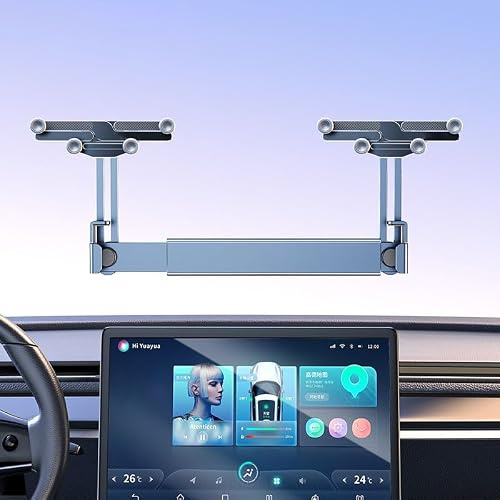 Handyhalterung Auto Bildschirm für Tesla Model X Refresh 2021-2026 | 237-387mm anpassbar. Ohne Kleben. Magnet & Schwerkraft Köpfe inklusive. 360° Rotation. Dickes Silikon gegen Kratzer.