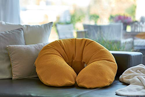 KraftKids Stillkissen in Waffel Piqué mustard, Schwangerschaftskissen 190 cm Außenkanten-Maß mit Micro-EPS-Perlen, Lagerungskissen mit Toxproof-Zertifikat des TÜV Rheinland