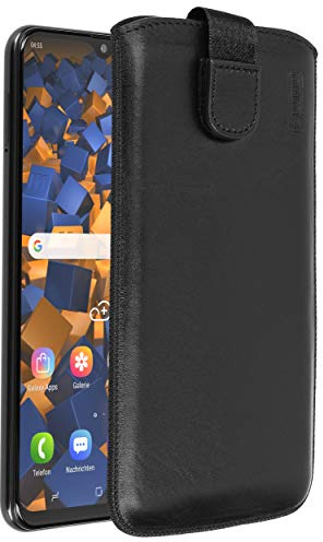 mumbi Echt Ledertasche kompatibel mit Samsung Galaxy M20 Hülle Leder Tasche Case Wallet, schwarz